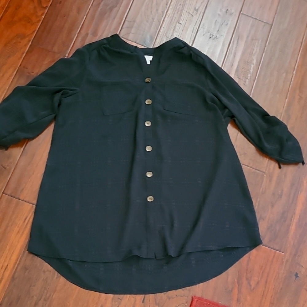 New Directions Black design Button Down Blouse size 2X
